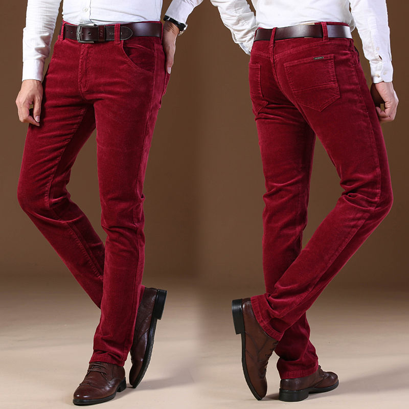 Pantalon Velours Orven rouge marron, vue avant et arrière studio