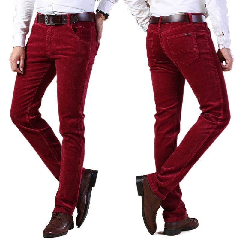 Pantalon Velours Orven rouge marron, vue avant et arrière porté