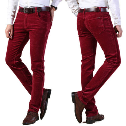 Pantalon Velours Orven rouge marron, vue avant et arrière porté
